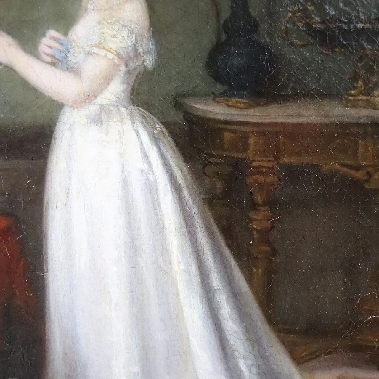 Oil painting on canvas scene between young people indoors, 19th century 10