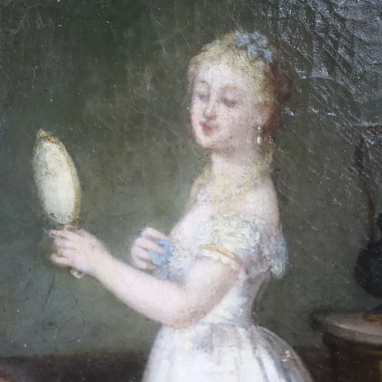 Oil painting on canvas scene between young people indoors, 19th century 12