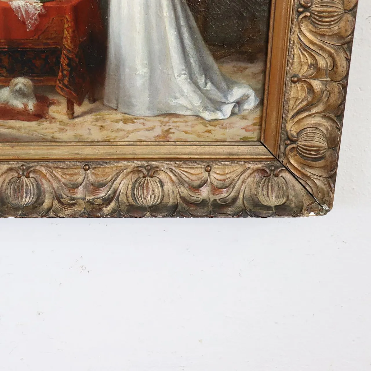 Oil painting on canvas scene between young people indoors, 19th century 13