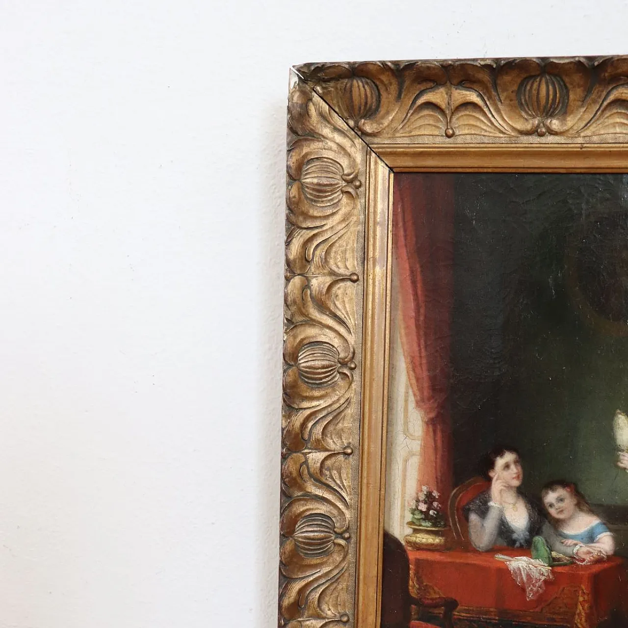 Oil painting on canvas scene between young people indoors, 19th century 15