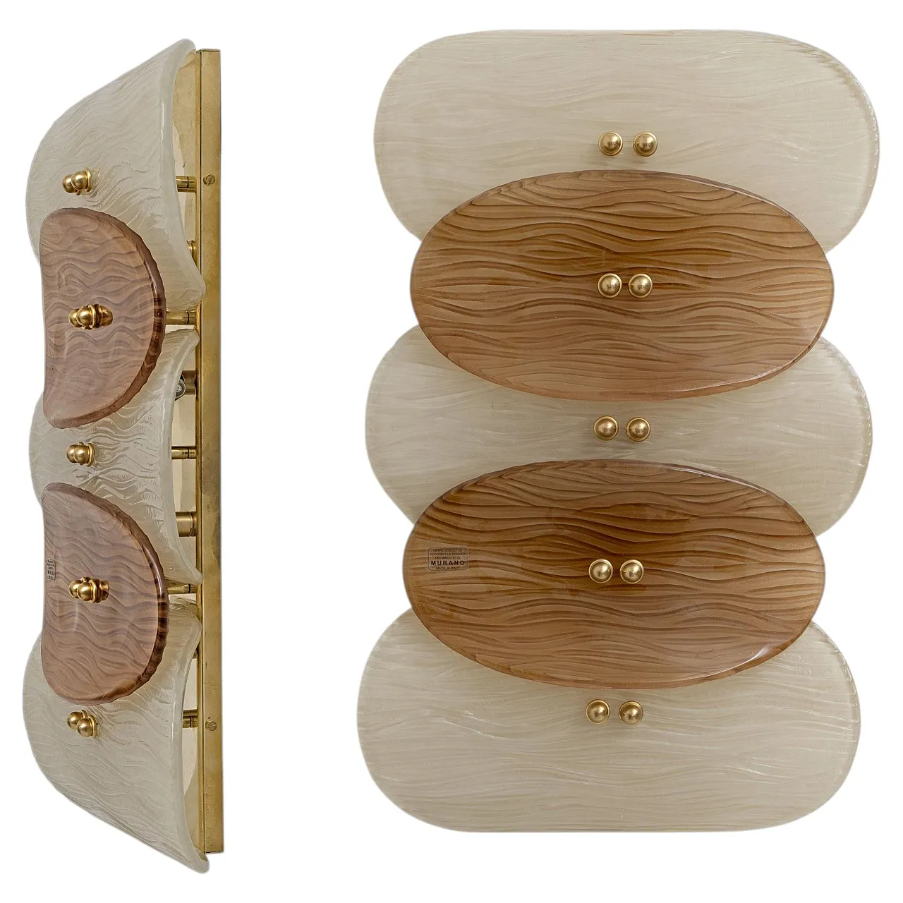 Pair of Murano glass and brass wall sconces, 20th century 1