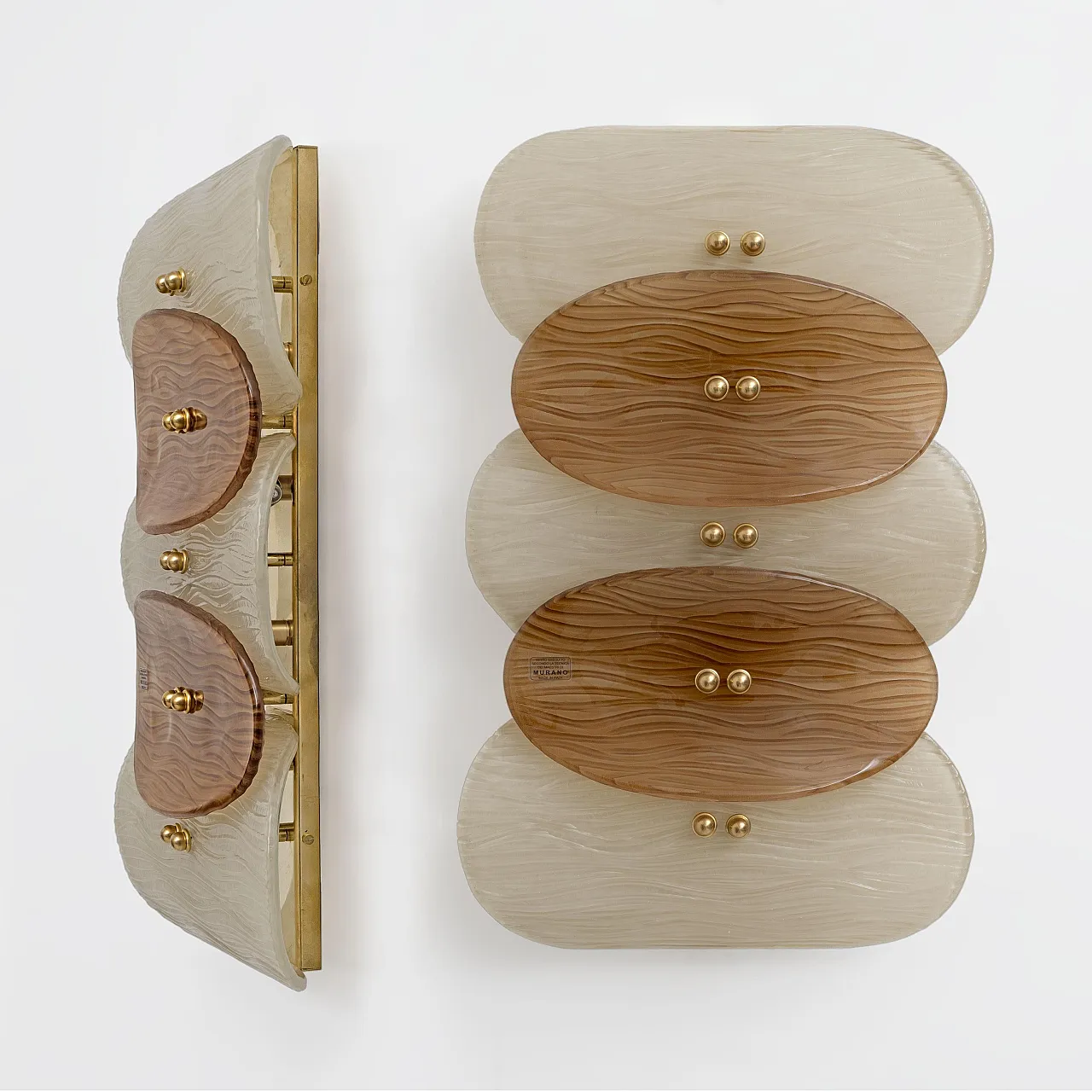 Pair of Murano glass and brass wall sconces, 20th century 2