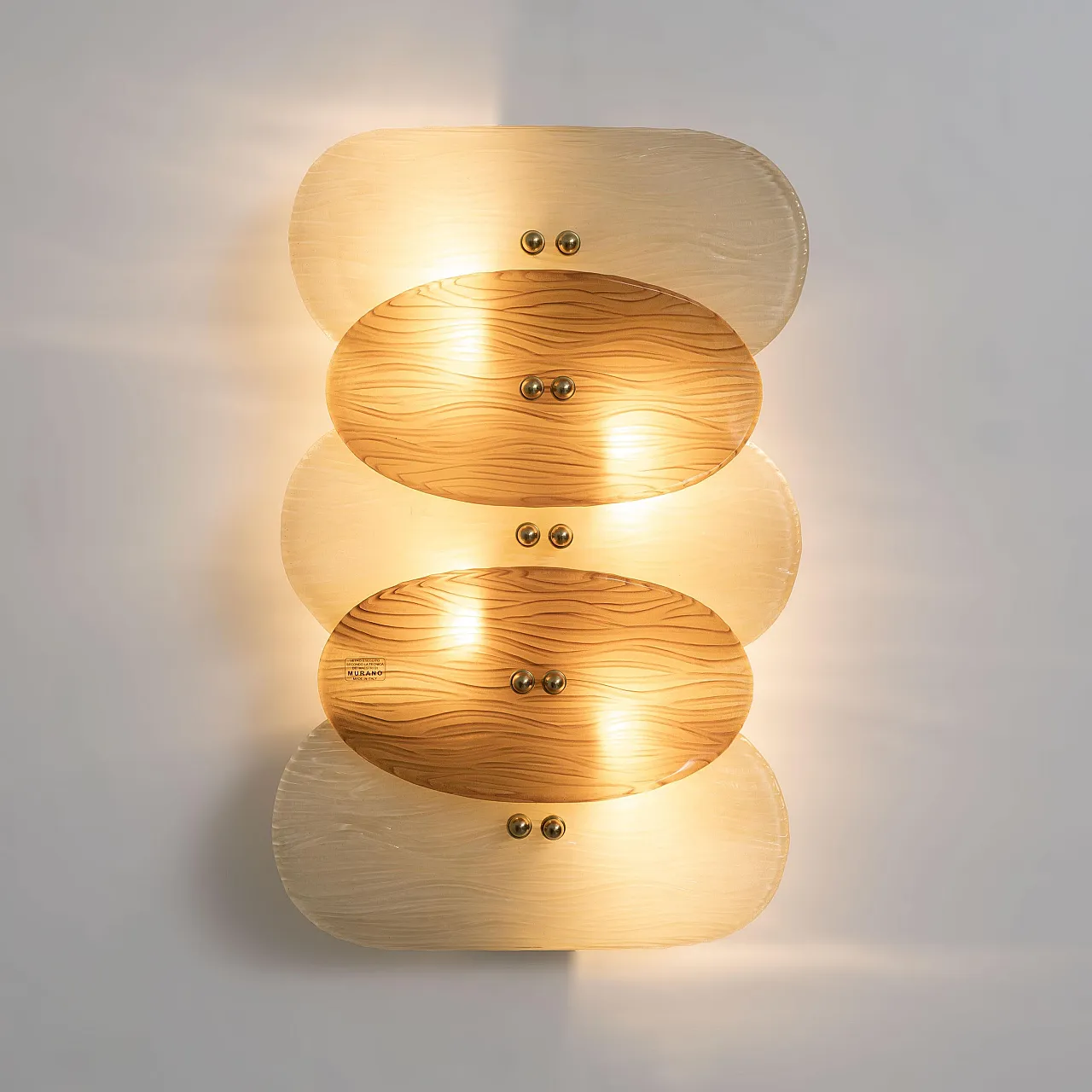 Pair of Murano glass and brass wall sconces, 20th century 4