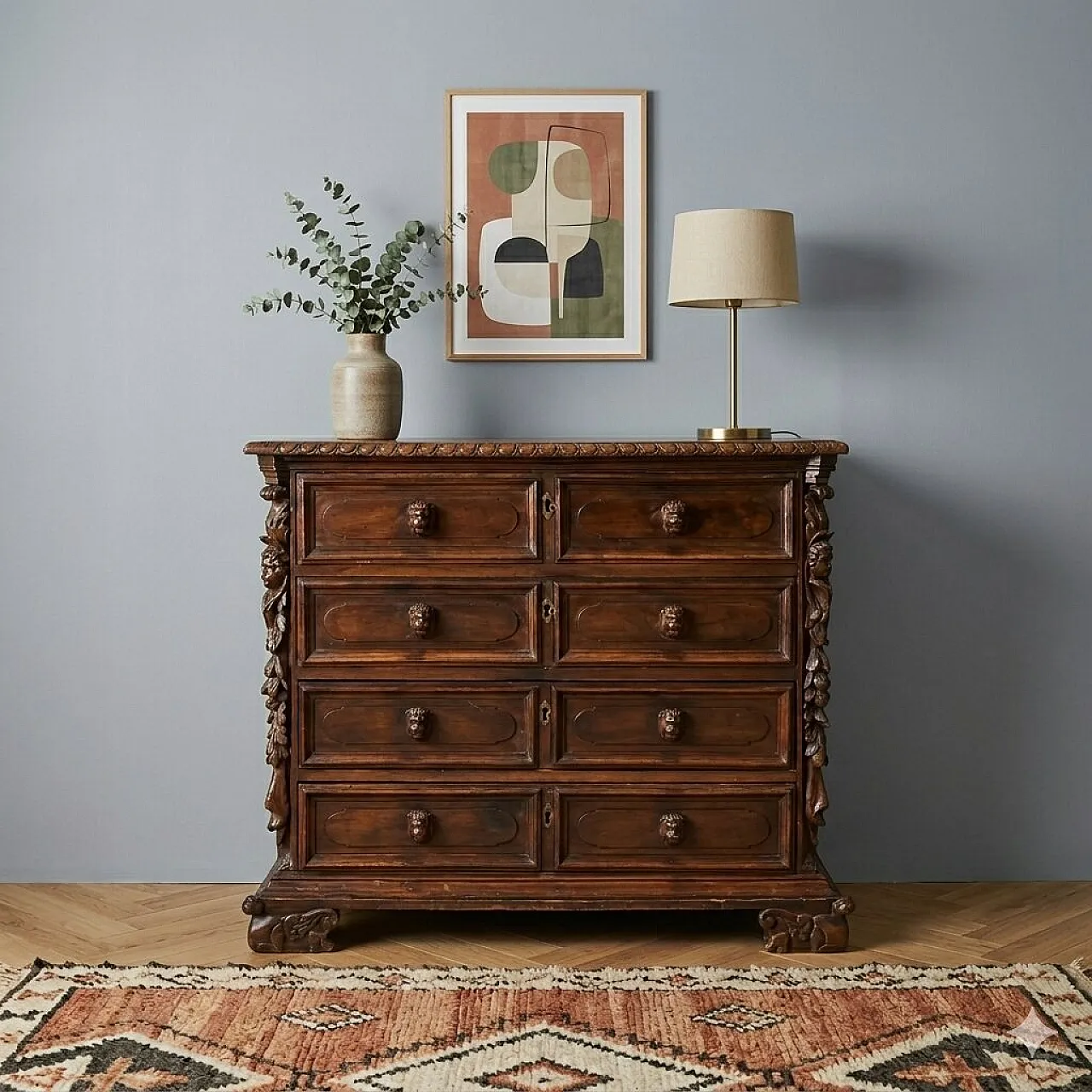 Baroque chest of drawers in walnut and poplar, 18th century 2