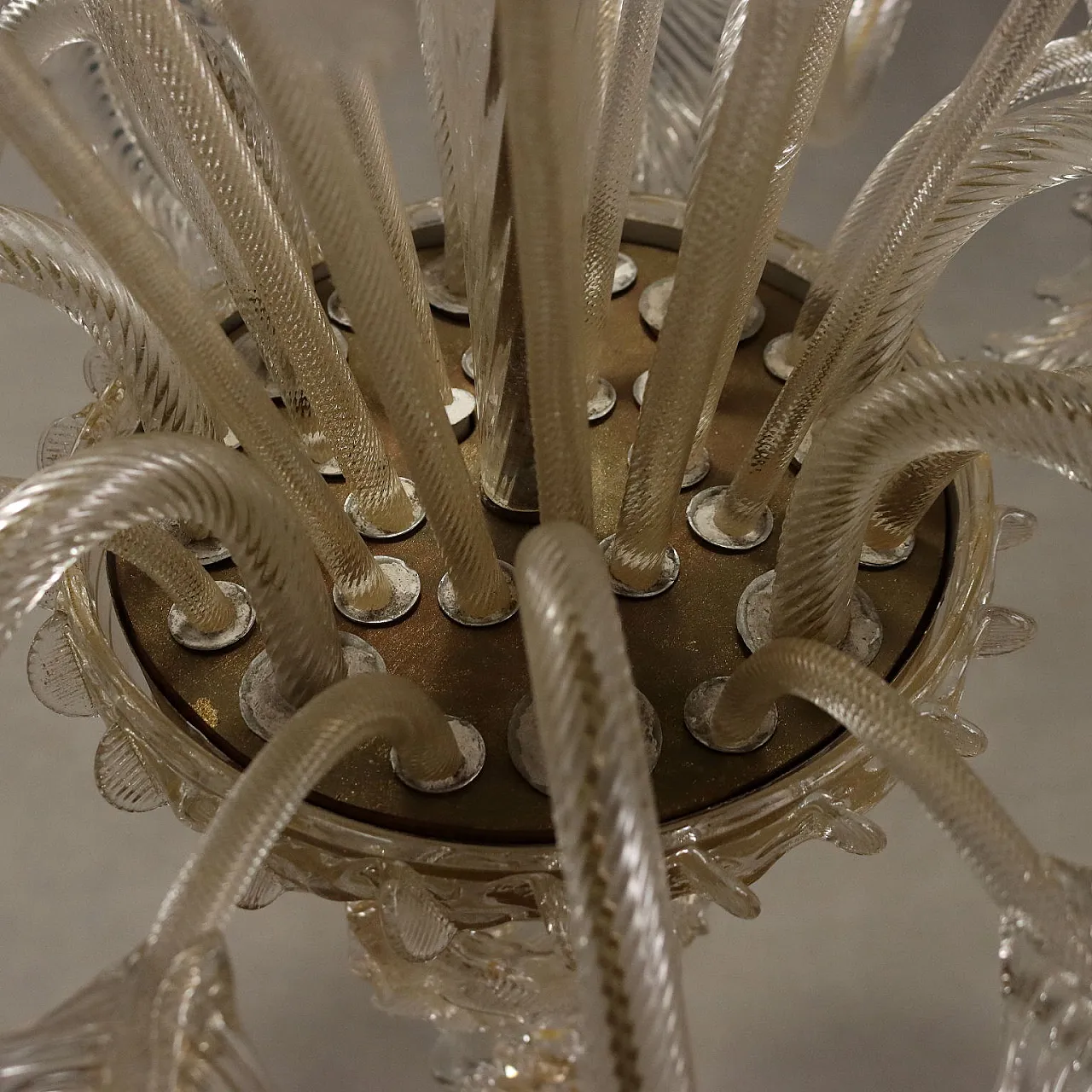 Chandelier in transparent blown glass and gilding, 20th century 3
