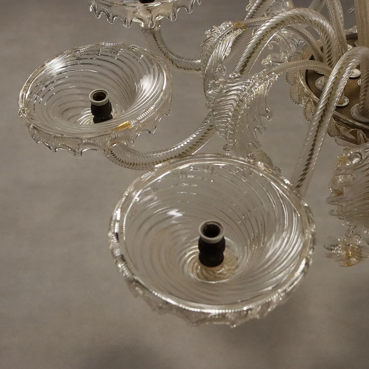 Chandelier in transparent blown glass and gilding, 20th century 7