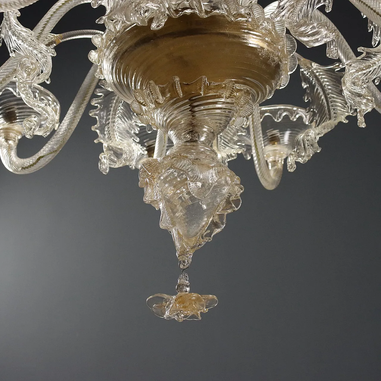 Chandelier in transparent blown glass and gilding, 20th century 8