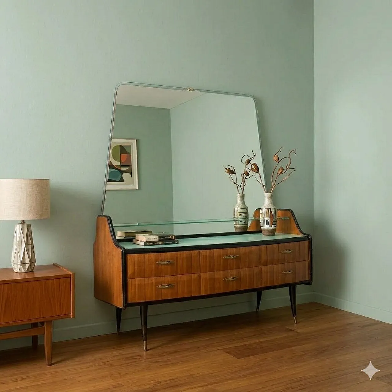 Chest of drawers in glass, exotic wood and brass, 20th century 2