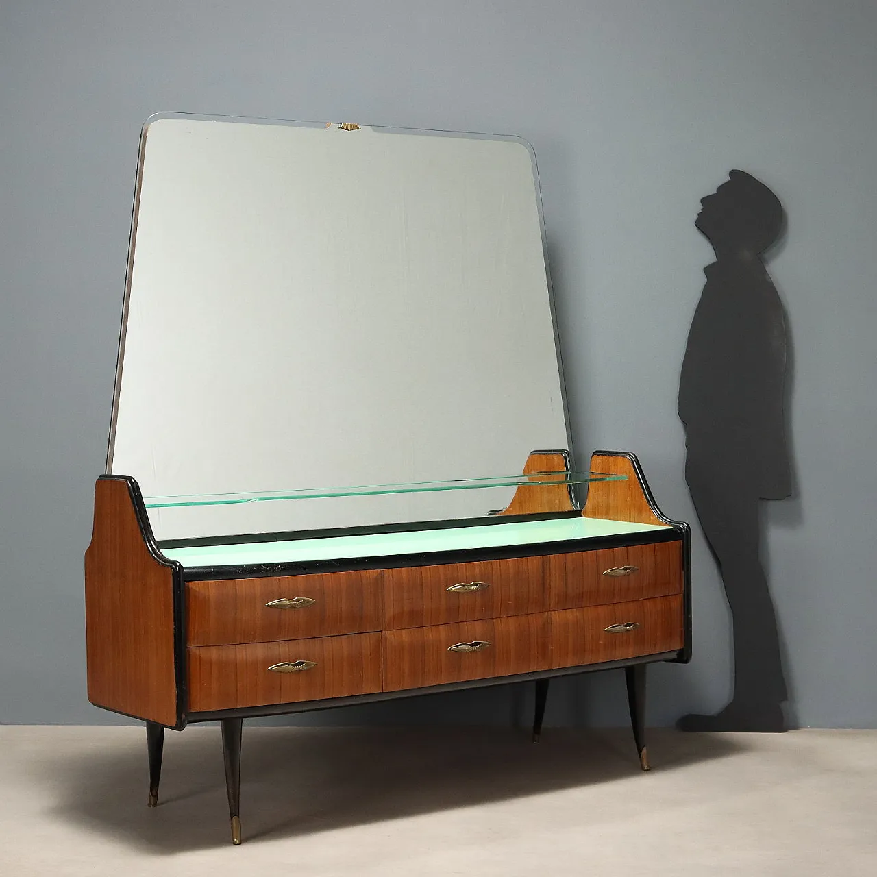 Chest of drawers in glass, exotic wood and brass, 20th century 3