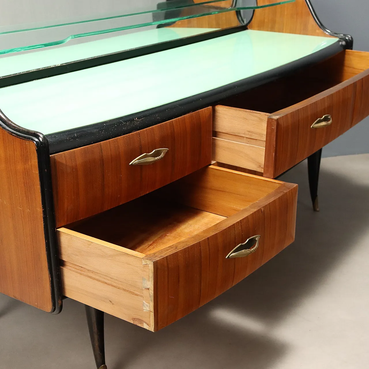 Chest of drawers in glass, exotic wood and brass, 20th century 4