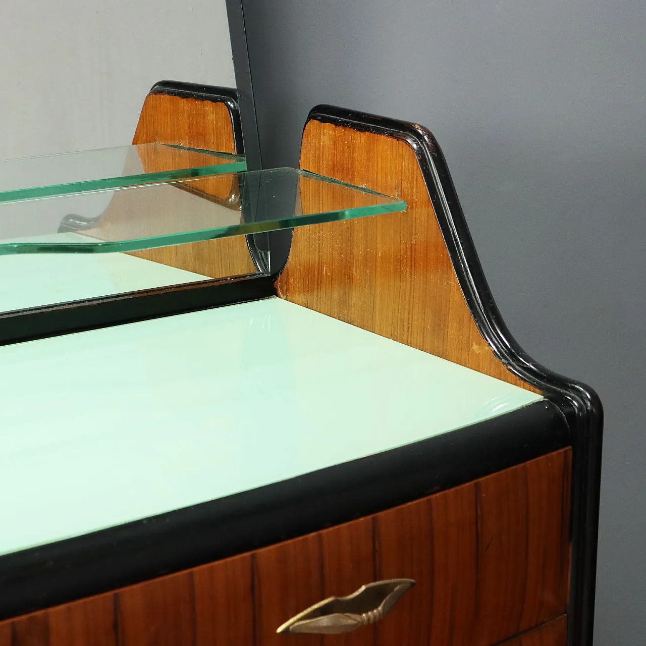 Chest of drawers in glass, exotic wood and brass, 20th century 8