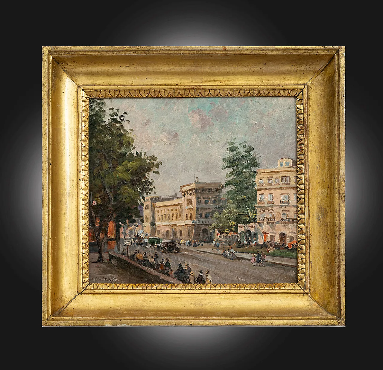 Dipinto olio su tavoletta via Chiaia a Napoli firmata, '800 1