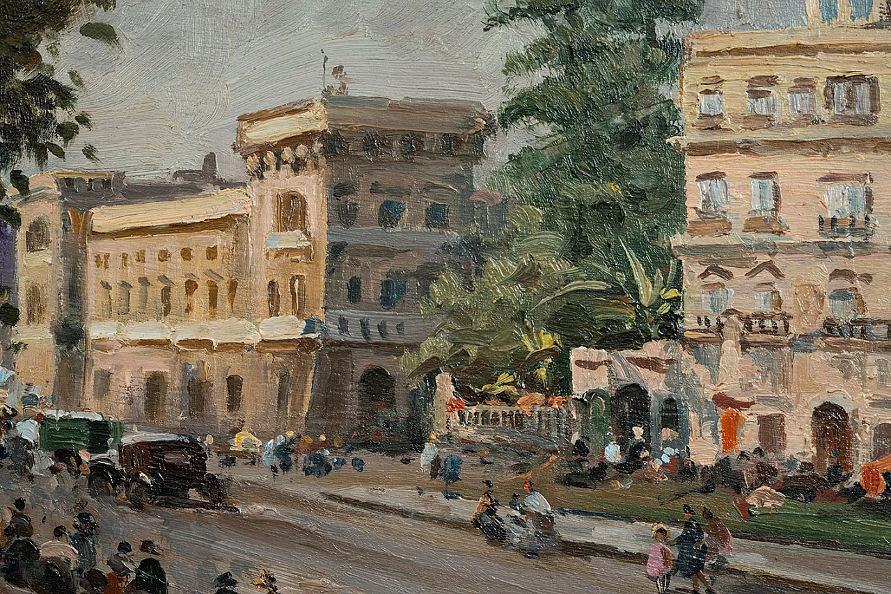 Dipinto olio su tavoletta via Chiaia a Napoli firmata, '800 3