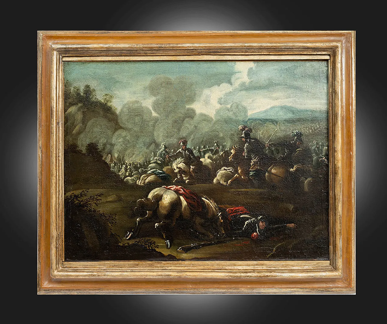 Oil painting on canvas with contemporary frame depicting a Battle 1