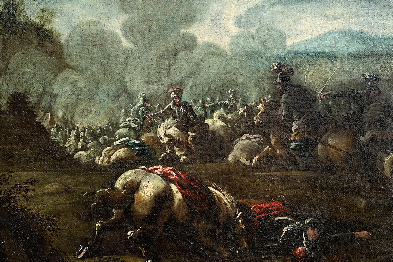 Oil painting on canvas with contemporary frame depicting a Battle 2