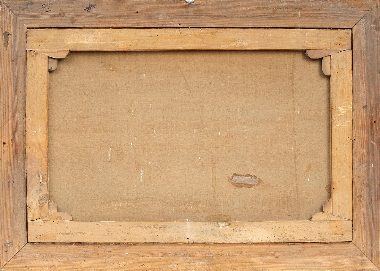 Dipinto antico olio su tela con cornice coeva raffigurante una veduta 4