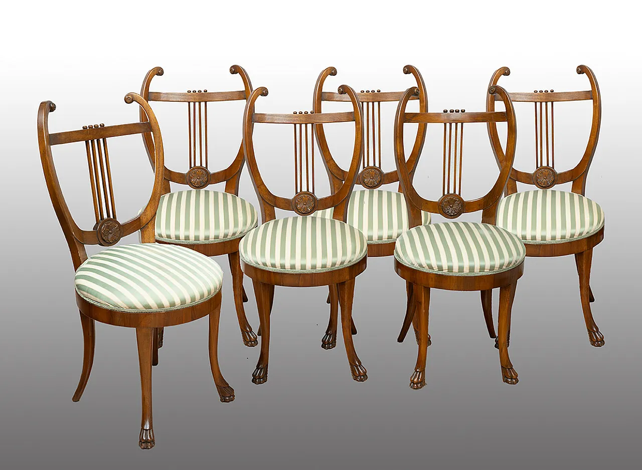 6 Lucchese Empire chairs in solid walnut, 19th century 1