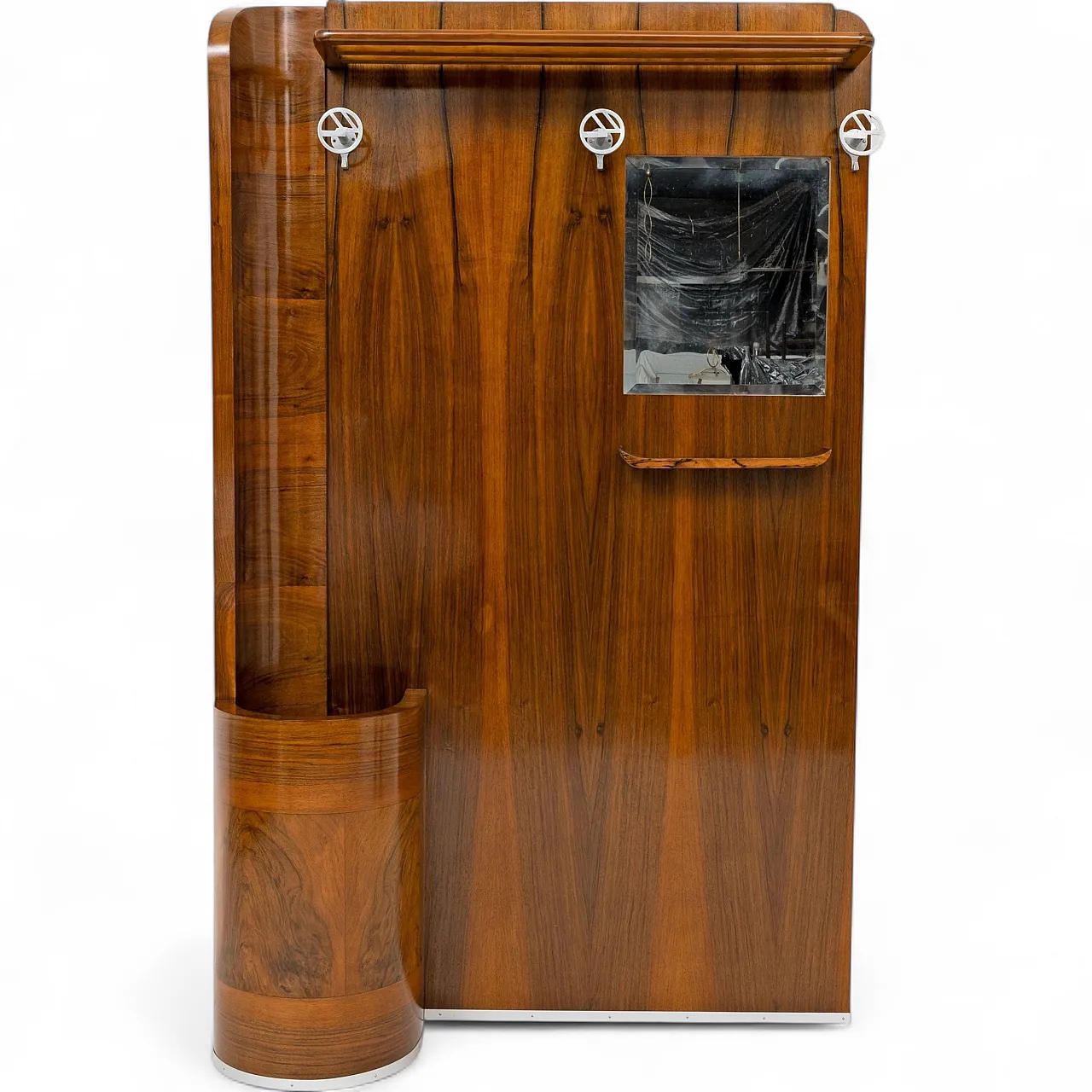 Art Deco walnut entryway stand with integrated umbrella stand, 1930s 11