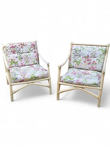 Pair of white lacquered bamboo armchairs, 1970s