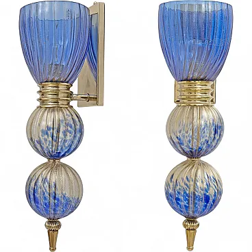 Pair of appliques in Murano glass with dust inclusions, 20th century