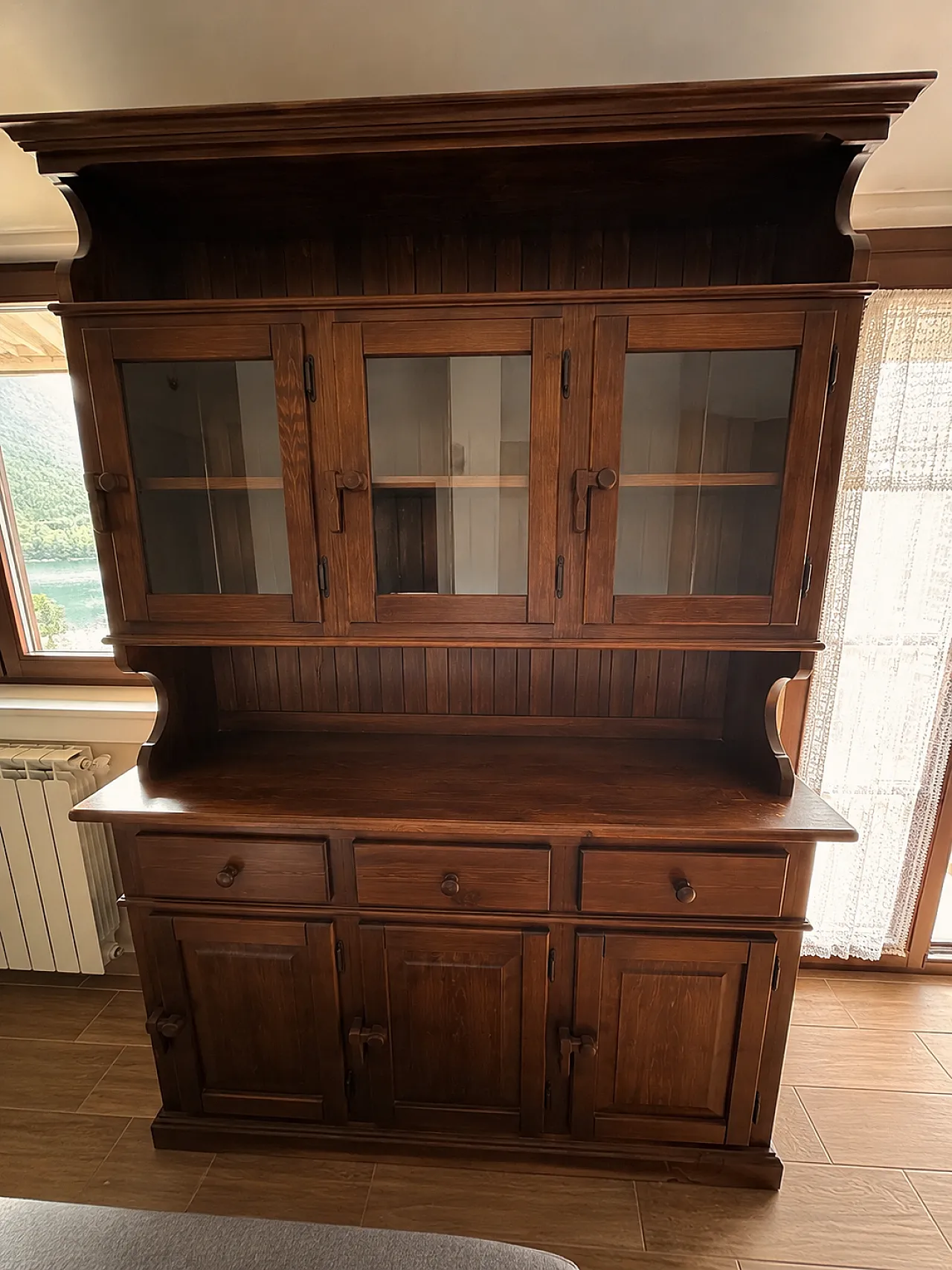 Wooden glass cabinet sideboard, 1980s 1