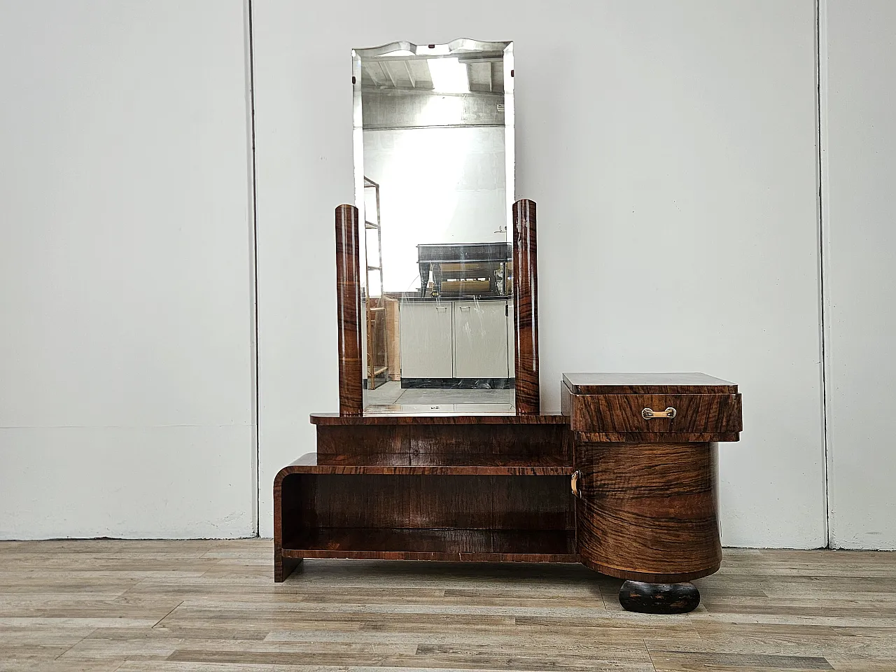 Art Deco dressing table in walnut root with mirror, 1940s 1