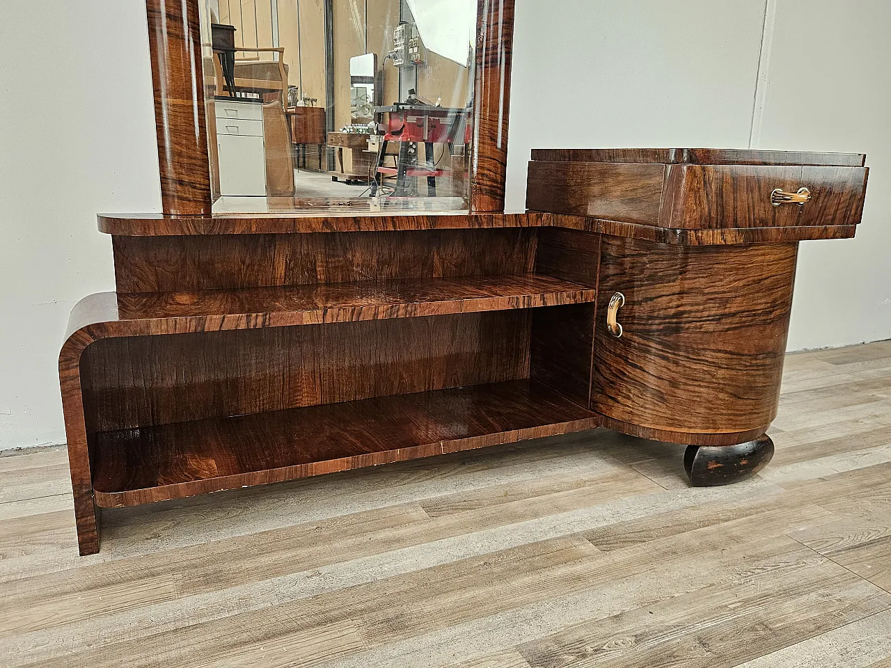 Art Deco dressing table in walnut root with mirror, 1940s 3