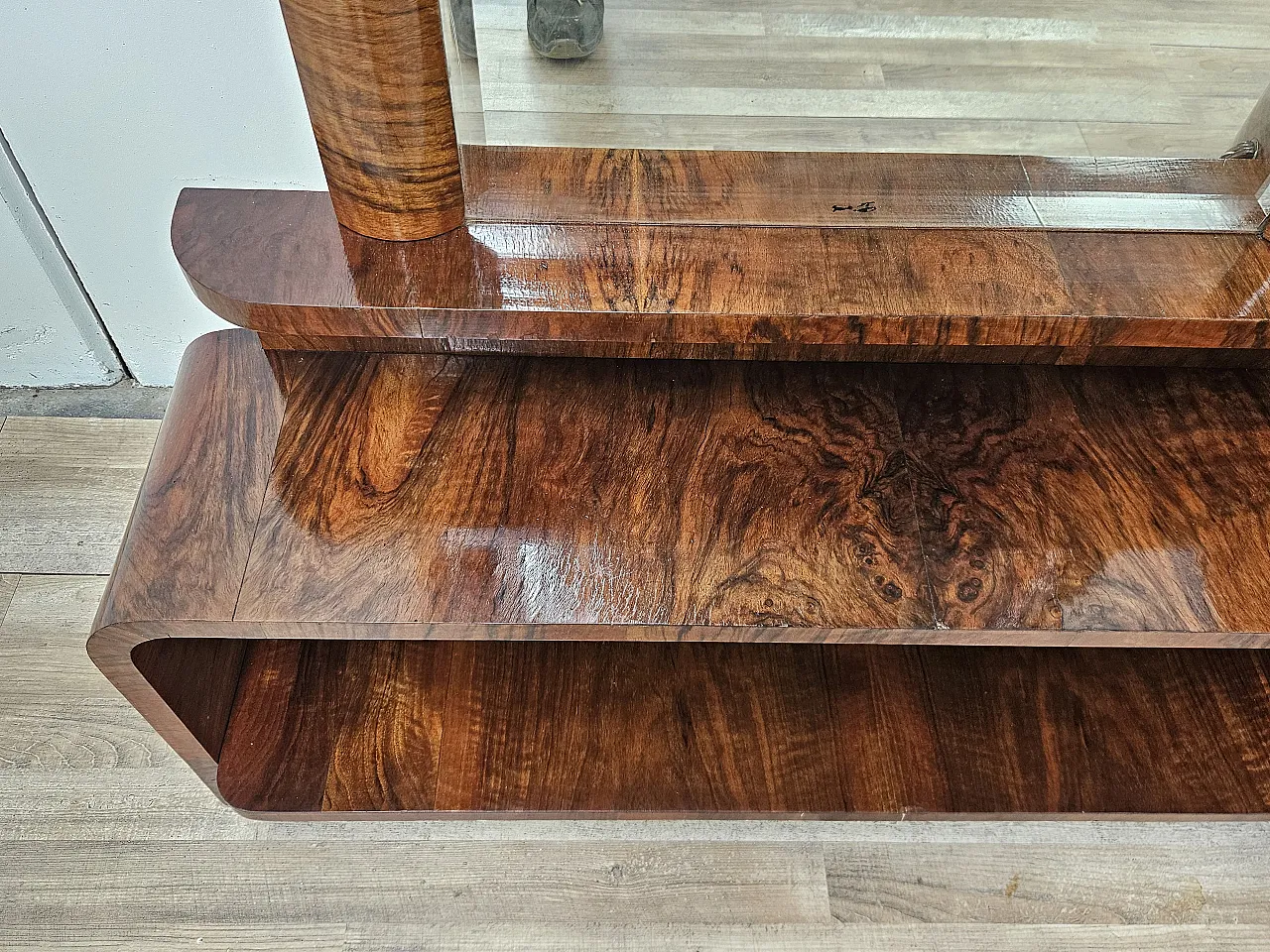 Art Deco dressing table in walnut root with mirror, 1940s 4