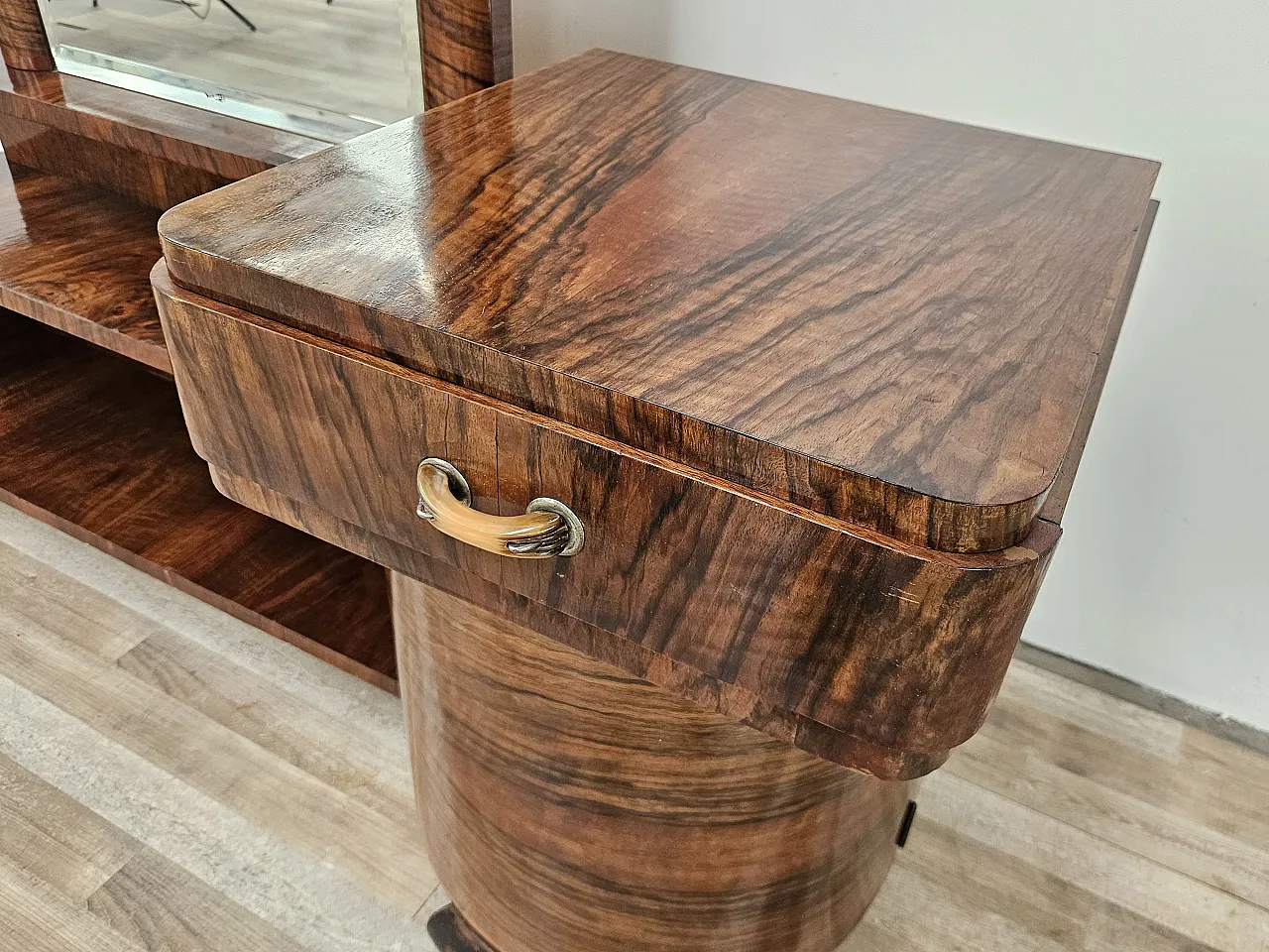 Art Deco dressing table in walnut root with mirror, 1940s 6