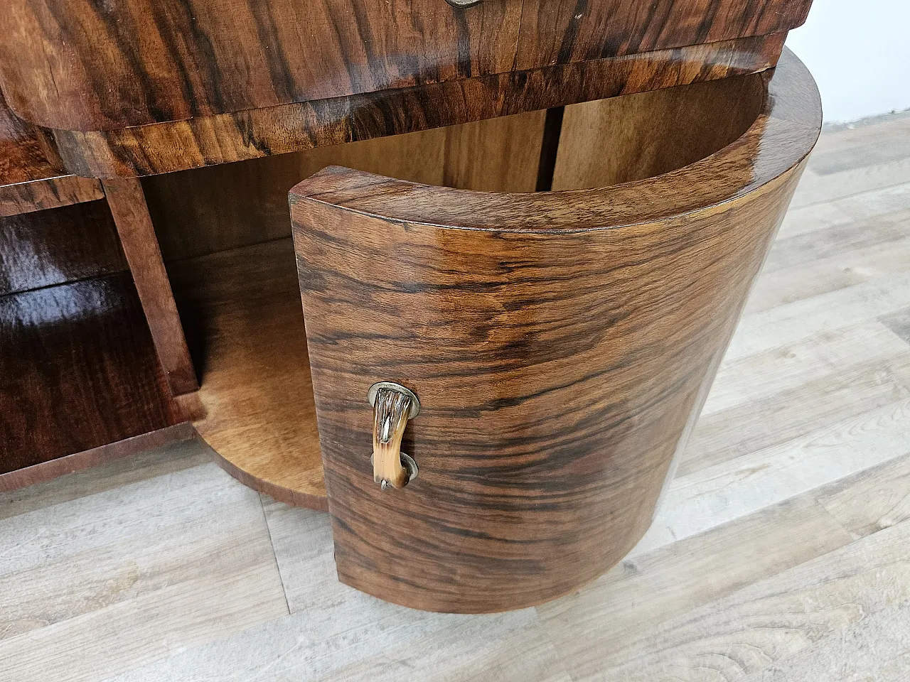 Art Deco dressing table in walnut root with mirror, 1940s 10