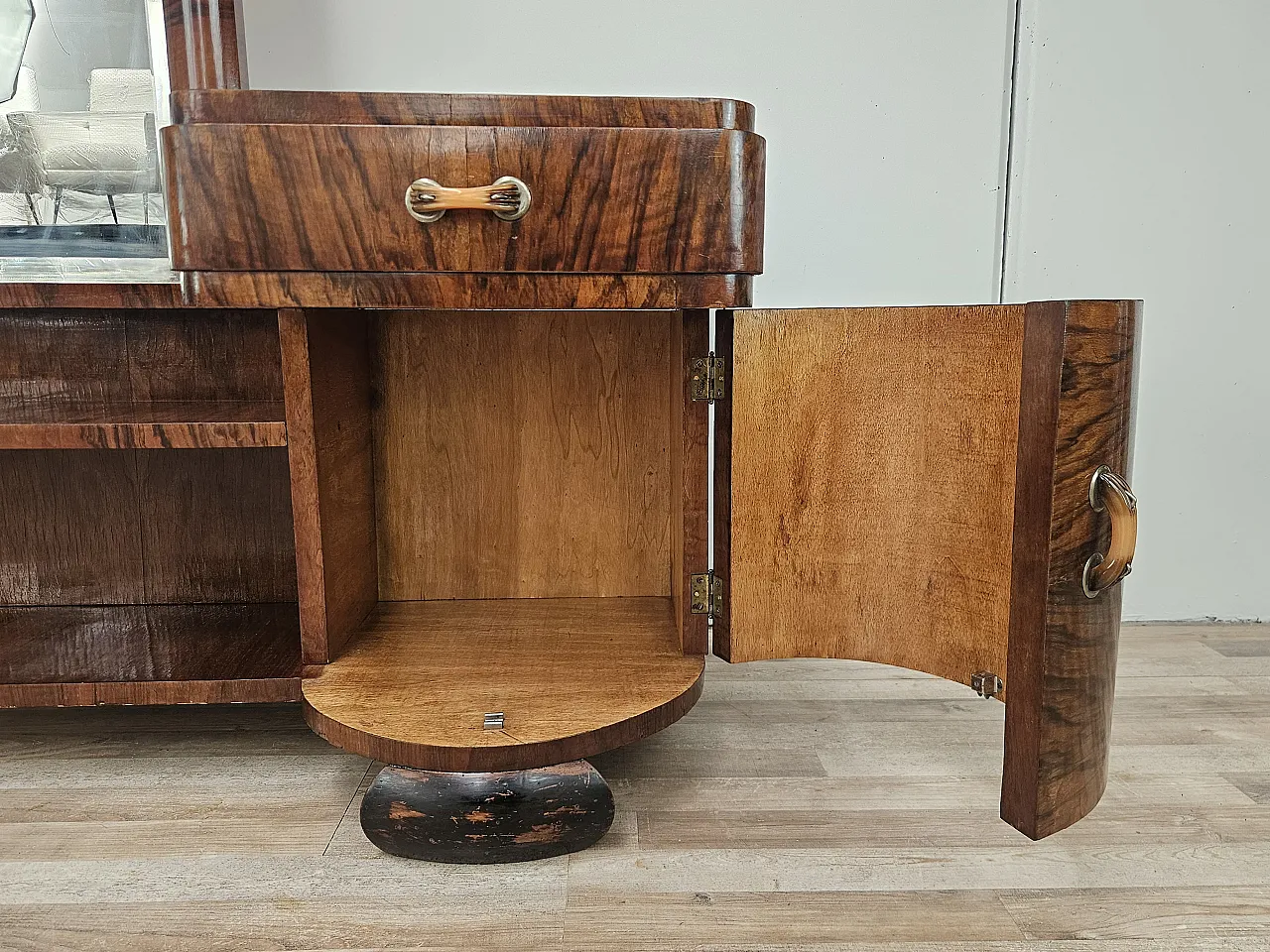 Art Deco dressing table in walnut root with mirror, 1940s 11