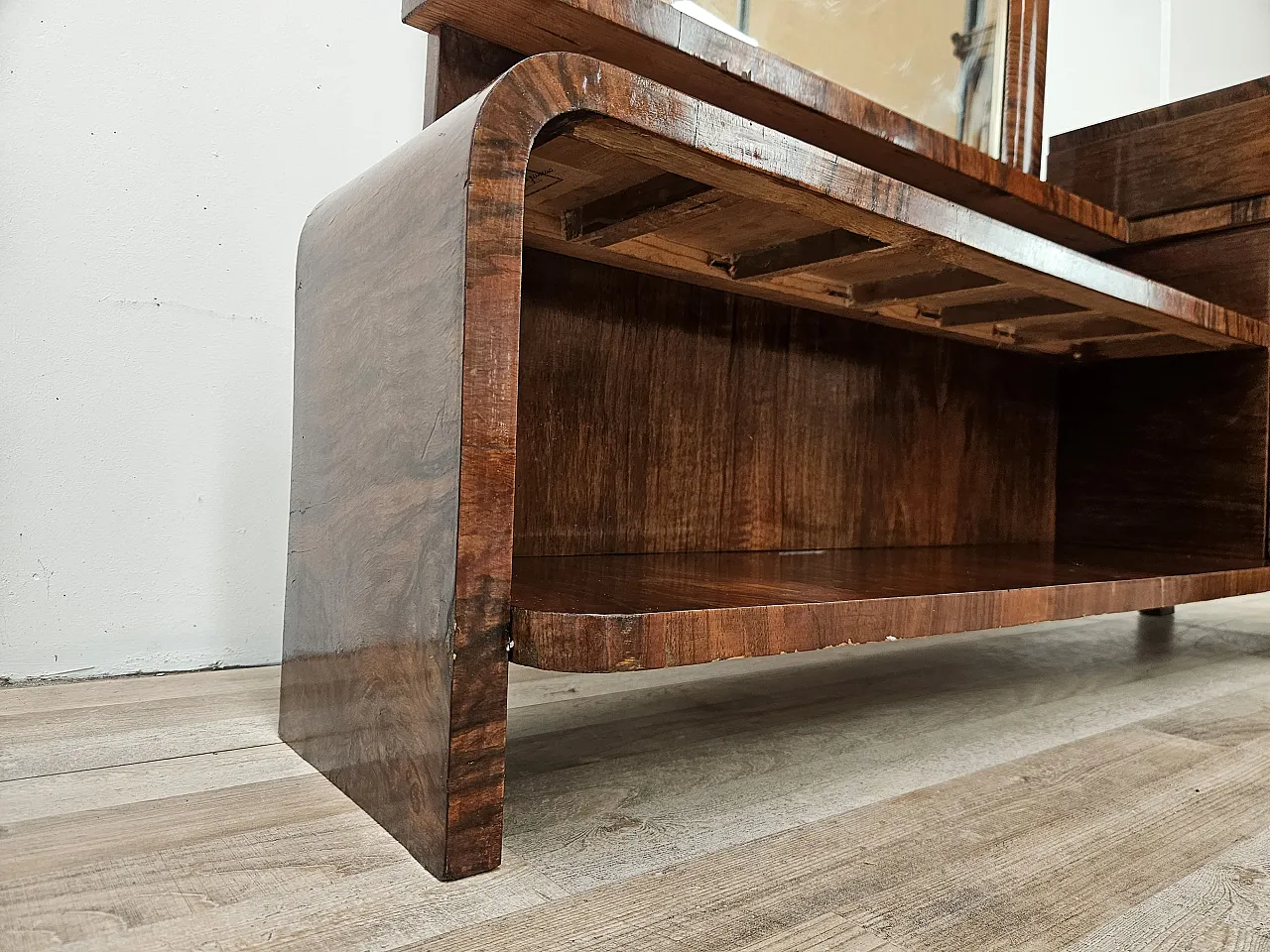 Art Deco dressing table in walnut root with mirror, 1940s 14