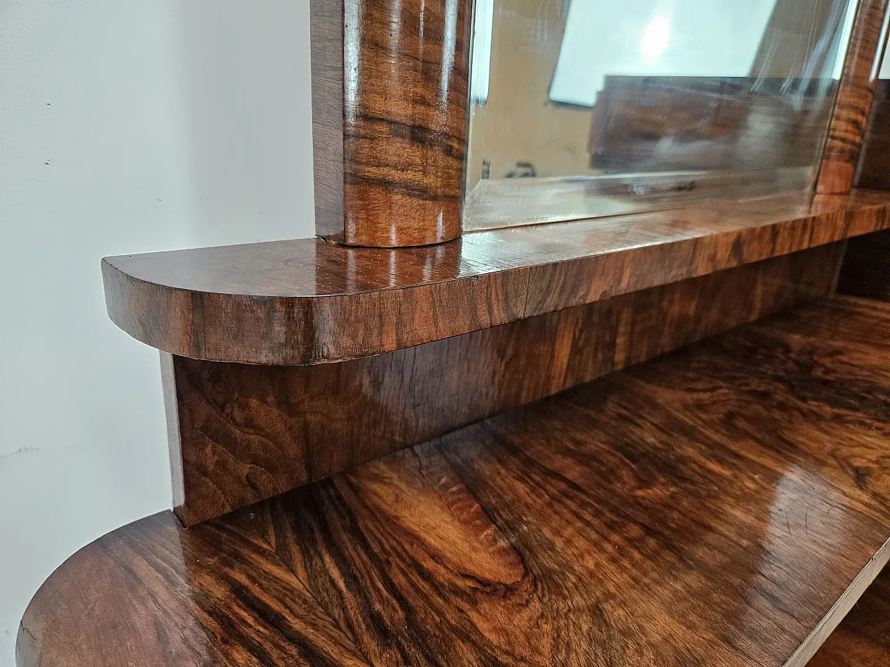 Art Deco dressing table in walnut root with mirror, 1940s 16