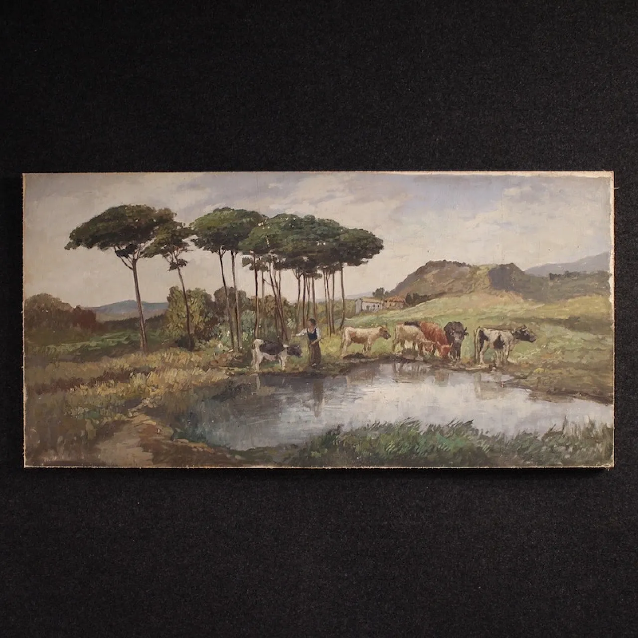 Bucolic landscape painting signed Giron from the 20th century 1