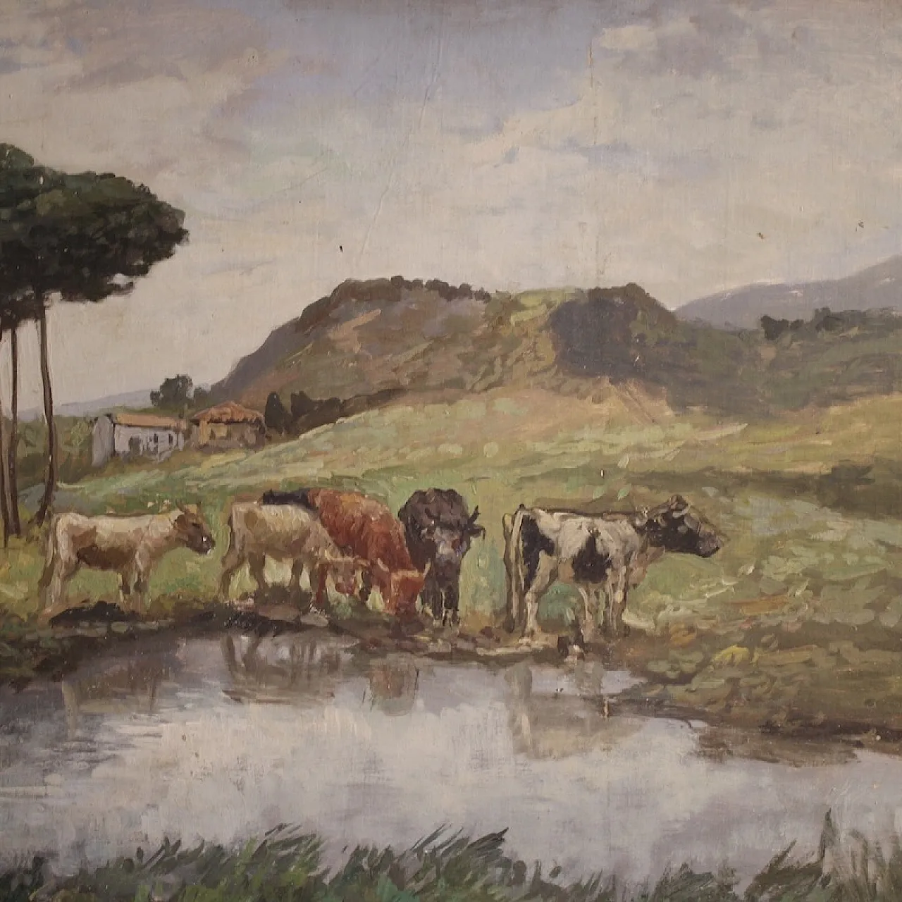 Bucolic landscape painting signed Giron from the 20th century 3