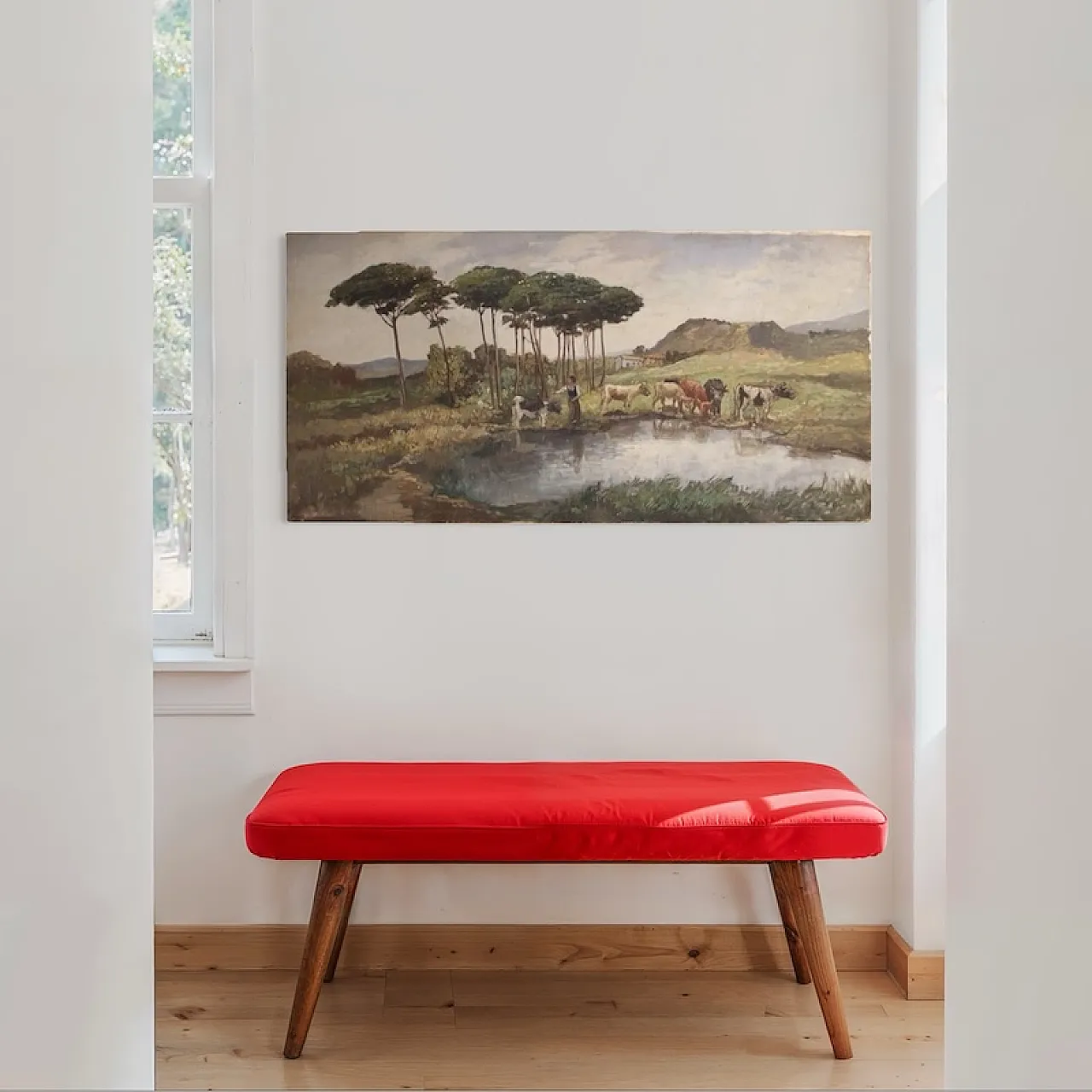 Bucolic landscape painting signed Giron from the 20th century 5