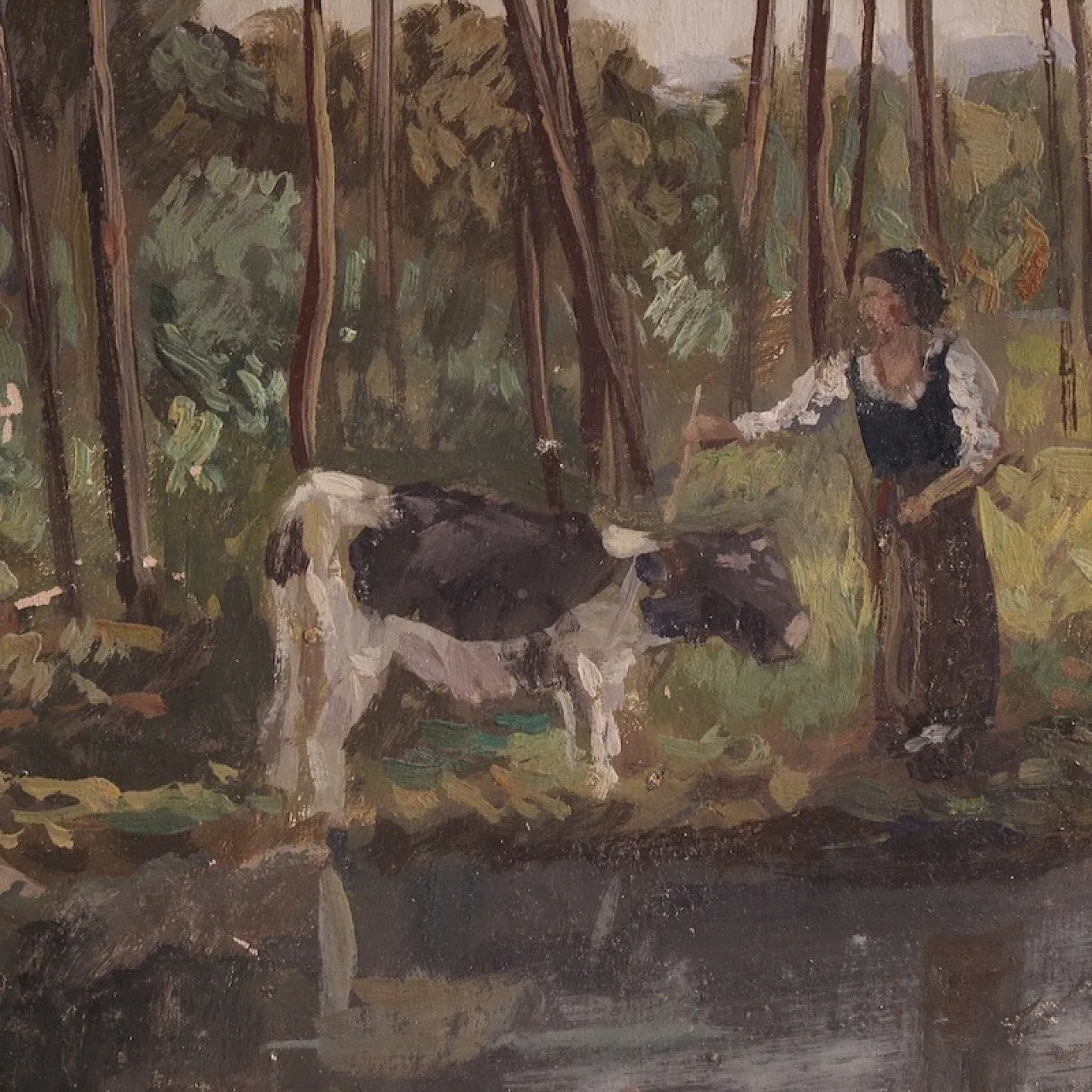 Bucolic landscape painting signed Giron from the 20th century 8