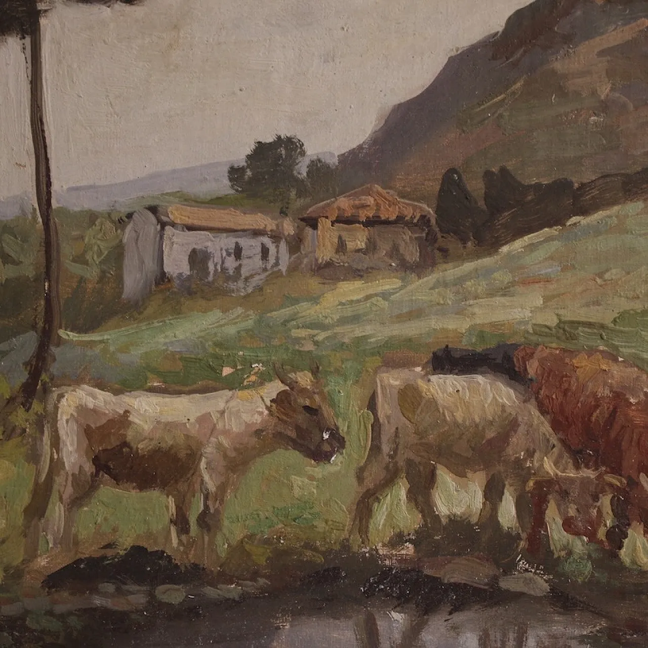 Bucolic landscape painting signed Giron from the 20th century 10