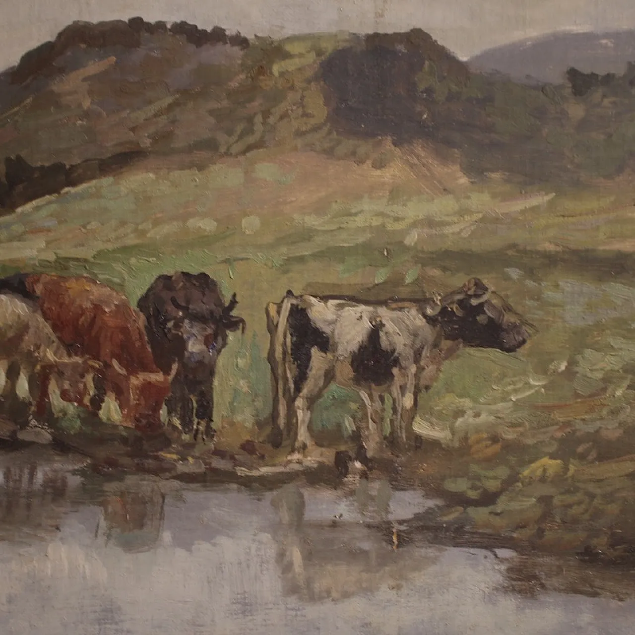Bucolic landscape painting signed Giron from the 20th century 12