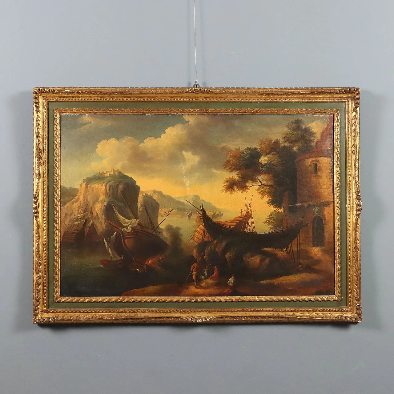 Seascape Painting with Wrecks and Figures, early 20th century 1