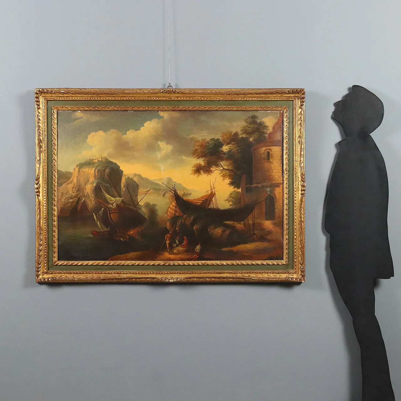 Seascape Painting with Wrecks and Figures, early 20th century 2