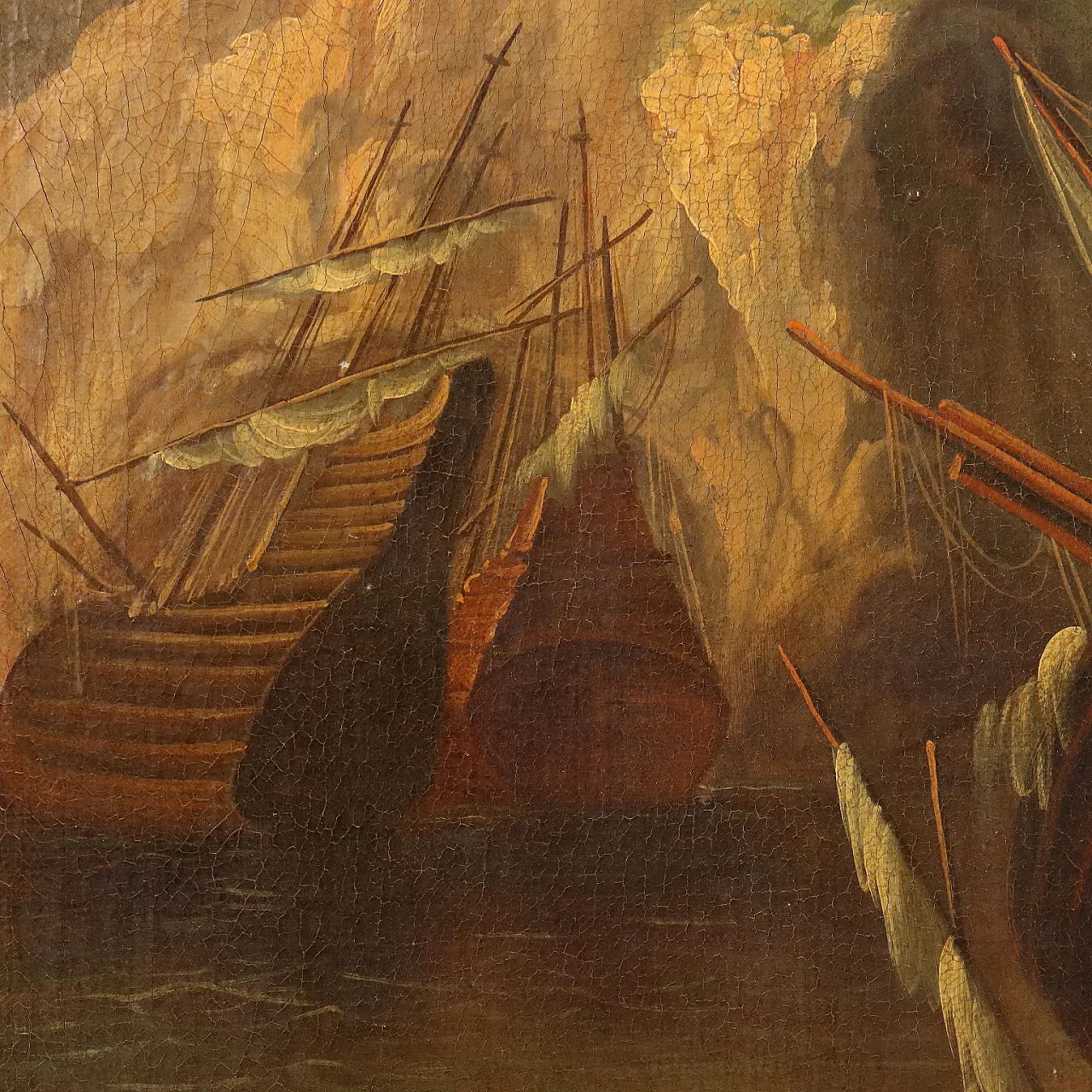 Seascape Painting with Wrecks and Figures, early 20th century 4