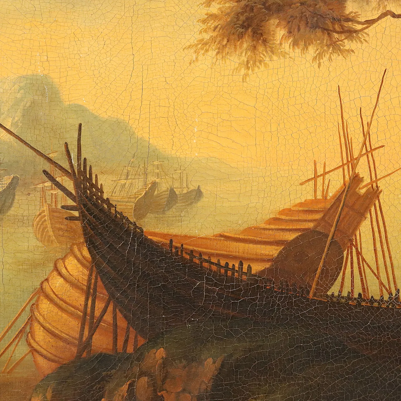 Seascape Painting with Wrecks and Figures, early 20th century 7