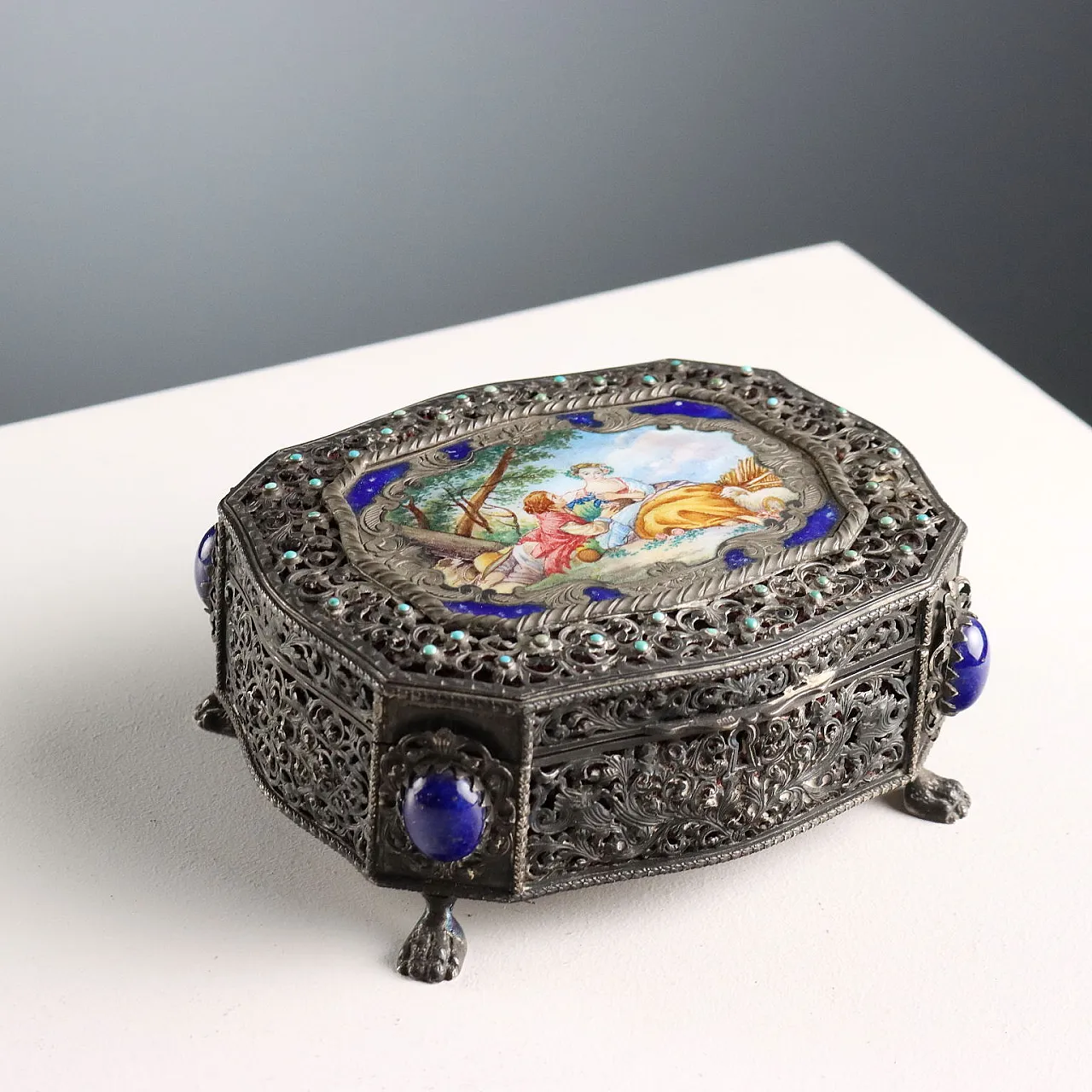 Silver and enamel casket, 20th century 1