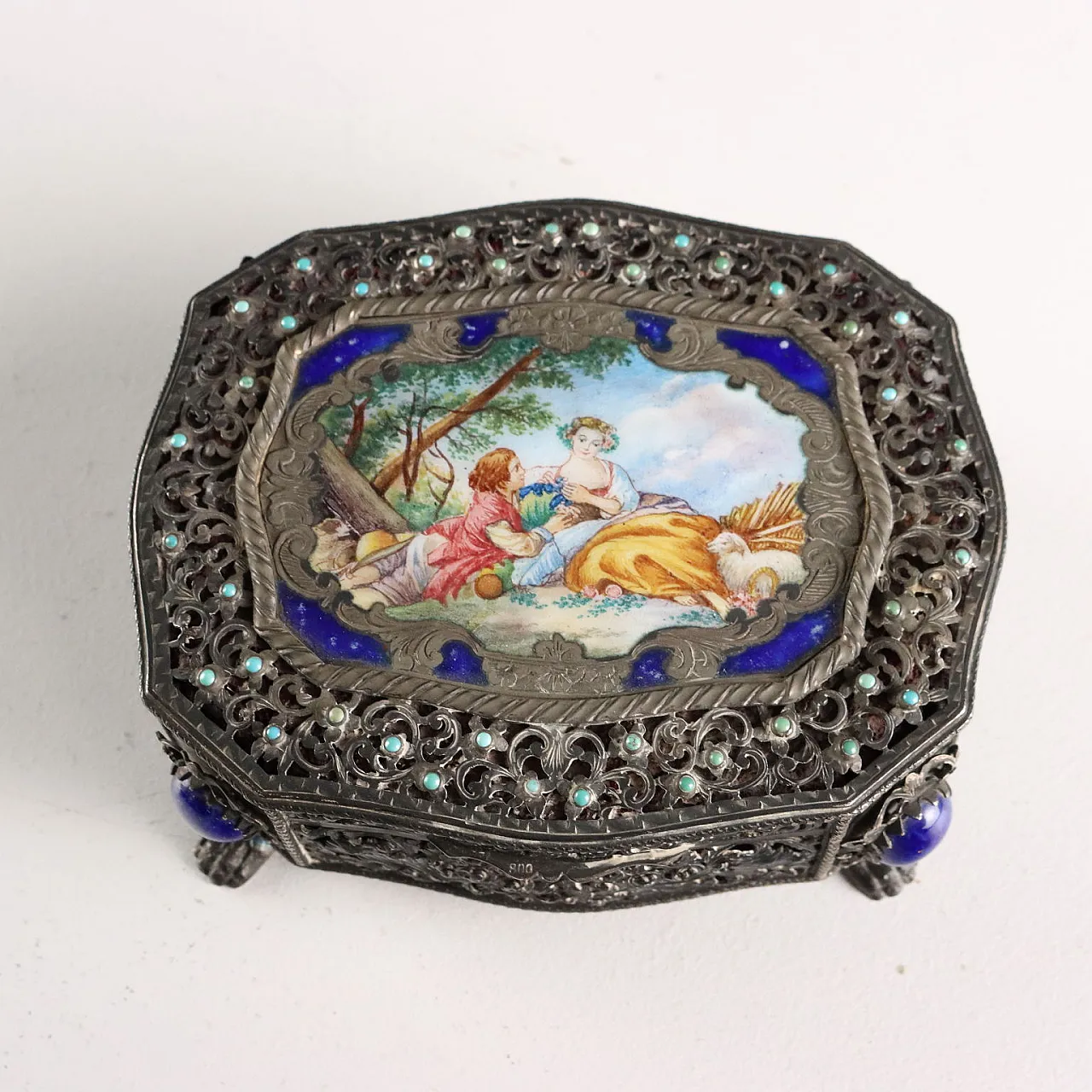 Silver and enamel casket, 20th century 3