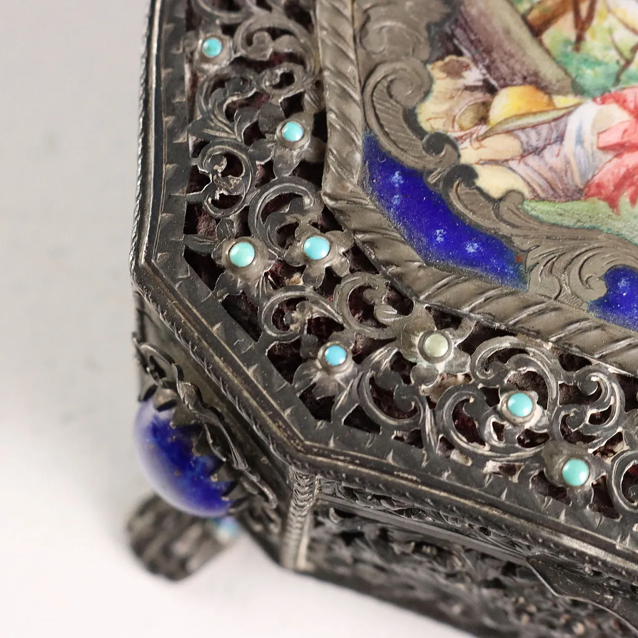 Silver and enamel casket, 20th century 6