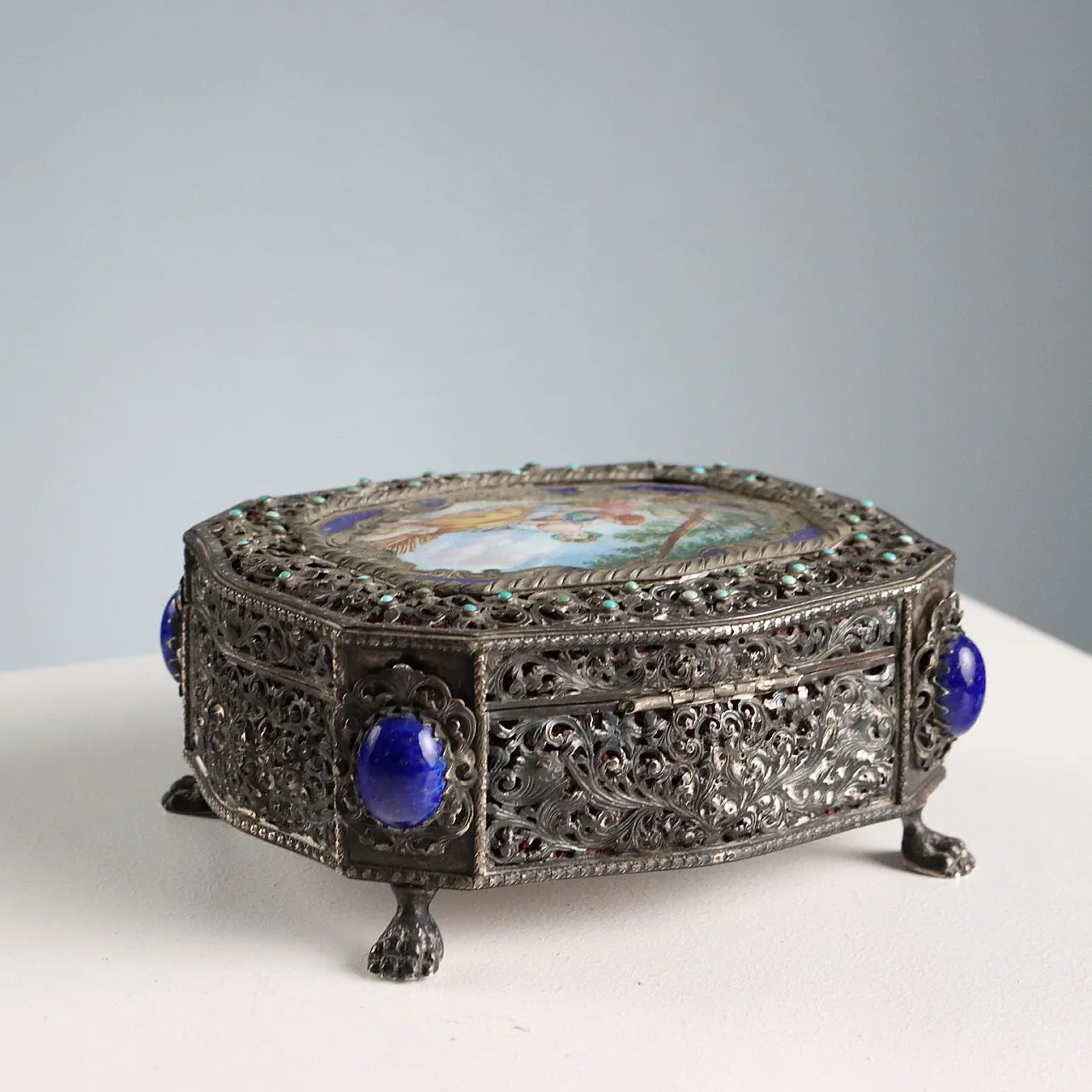 Silver and enamel casket, 20th century 9