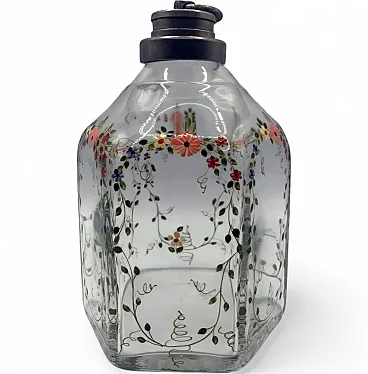 Hand-Painted Glass Flask with Floral Enamel Decoration, 18th Century