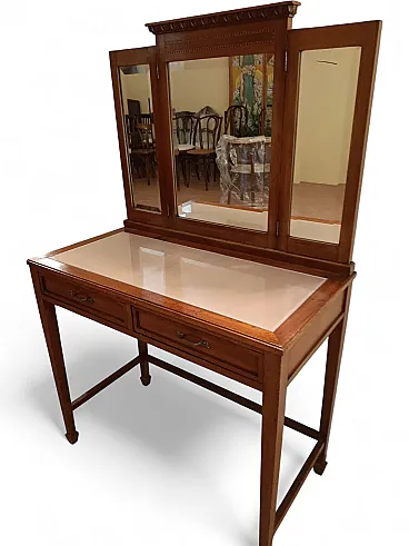 Wooden Vanity Table with Triple Mirror