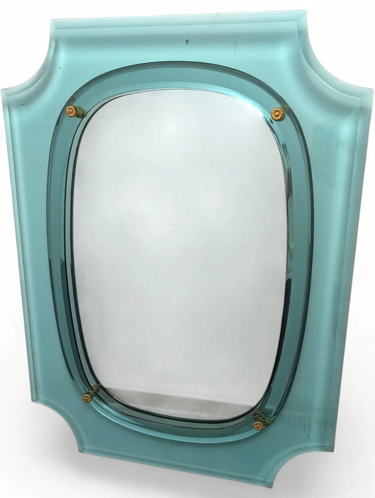 Specchio in cristallo con fregi in ottone, anni '60 8